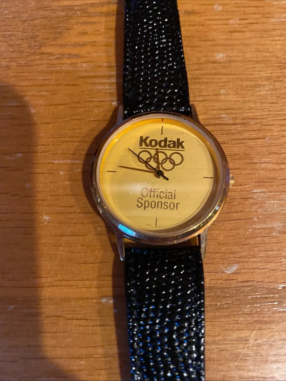 Kodak Olympic Sponsor Quartz Watch Men Gold Tone Leather Needs Battery Vintage